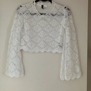 H&M Divided White Cropped Lace Top - XS